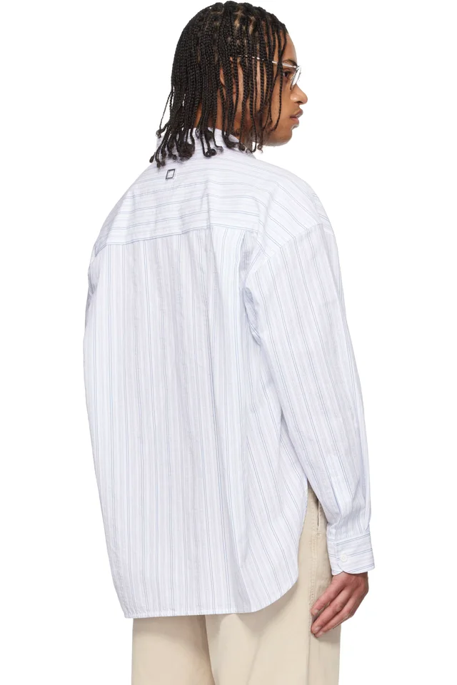 WOOYOUNGMI Blue Oversized Stripe Shirt, photo 3 of 4 from SSENSE