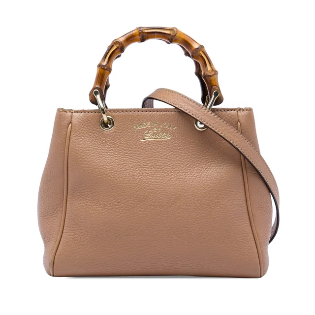 Brown Gucci Mini Calfskin Bamboo Shopper Satchel in Brown Calfskin from Designer Revival