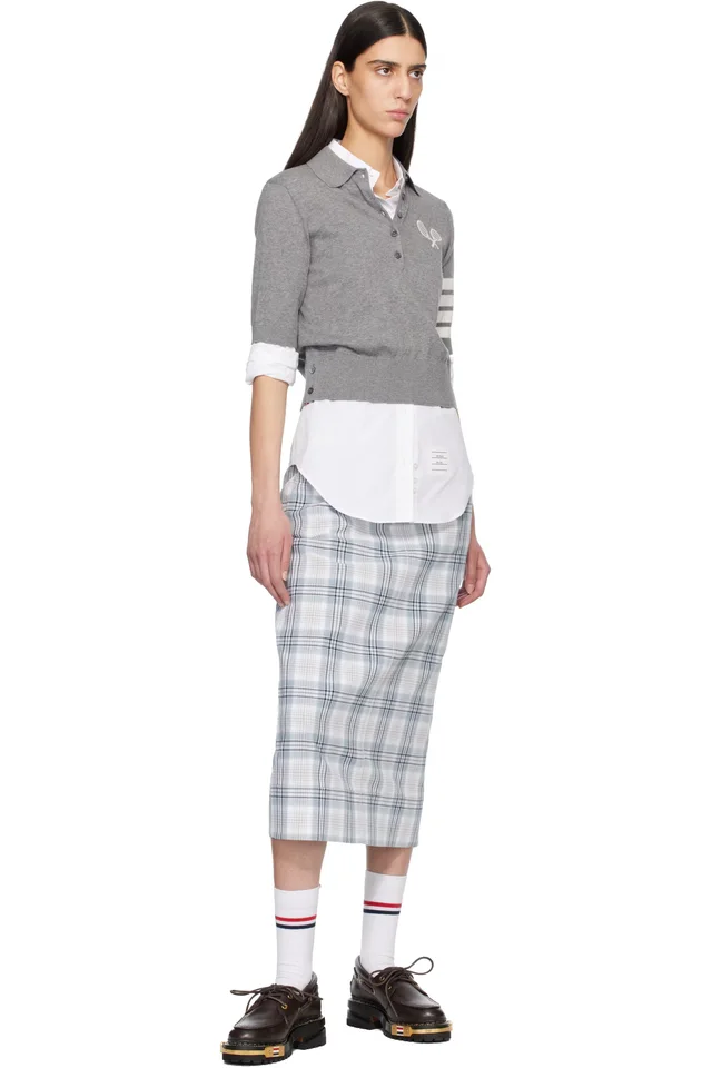 Thom Browne Gray & Off-White Beltloop Sack Midi Skirt, photo 4 of 4 from SSENSE