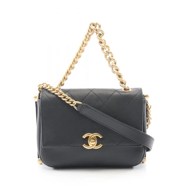 Chanel Shoulder Bag Quilted 2-Way Black Leather Chain in Black Leather from The Reluxe