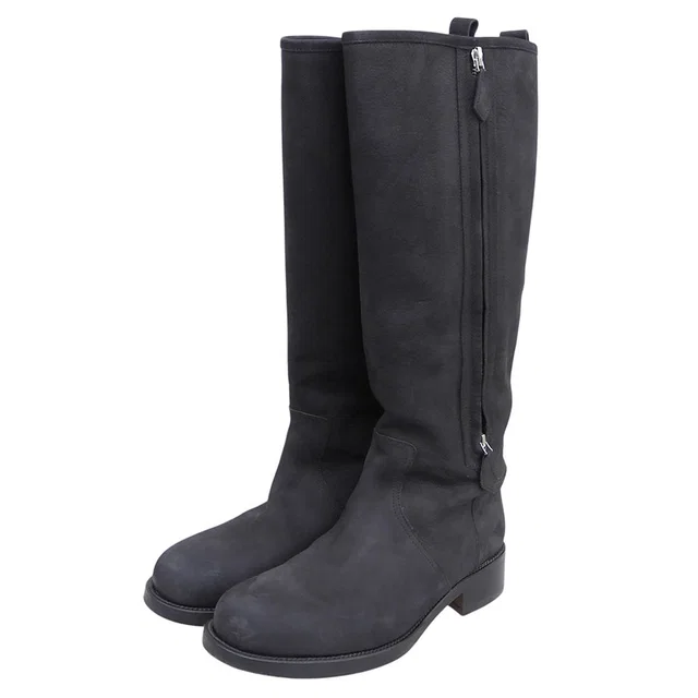 Hermès Side Zip Long Boots Black in Black Leather from The Reluxe