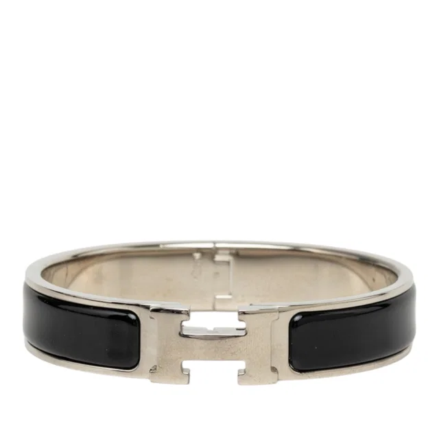 Black Hermès Narrow Enamel Clic H Bracelet PM in Black from Designer Revival