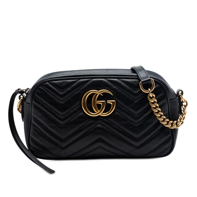 Black Gucci Small GG Marmont Matelasse Calfskin Crossbody in Black Calfskin from Designer Revival