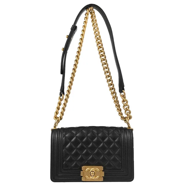 Boy Chanel 2019 Black Caviar Skin Small Chain Shoulder Bag in Black Caviar leather from AMORE Vintage Tokyo