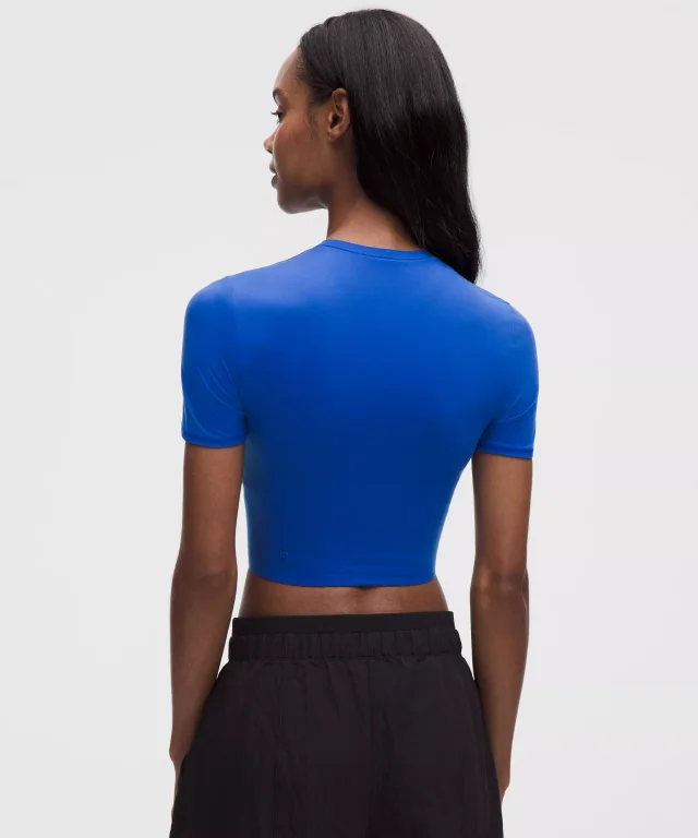 lululemon Wundermost Ultra-Soft Nulu Crewneck Cropped T-Shirt in Beach Ball Blue, photo 3 of 5 from lululemon