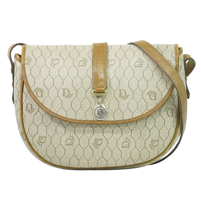Dior Honeycomb Pattern Shoulder Bag Pochette Beige in Beige from The Reluxe