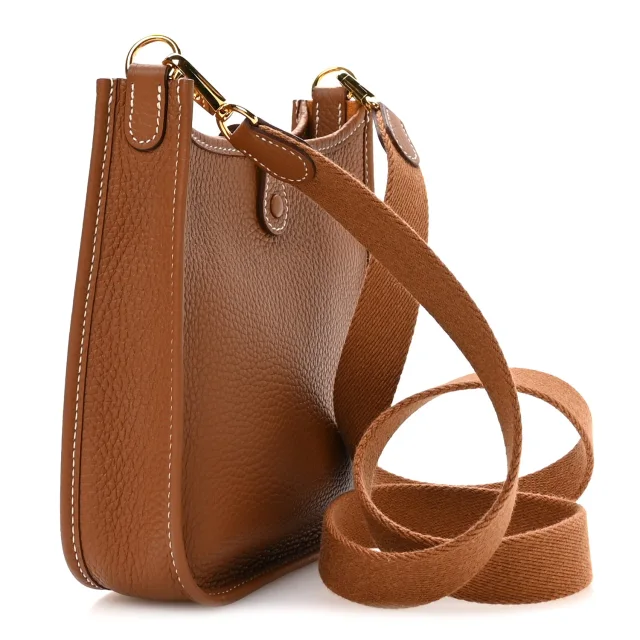 Hermès Taurillon Clemence Evelyne TPM Gold in Gold Clemence leather from FASHIONPHILE, photo 3 of 11