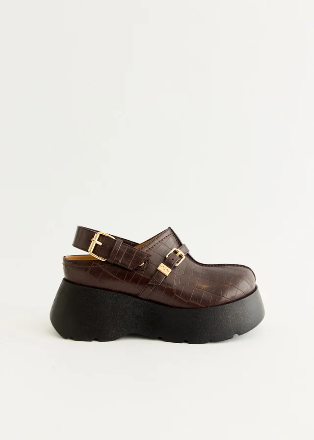 Ganni Platform Brown Croco Clogs in Brown from Incu, photo 1 of 1