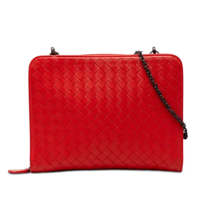 Red Bottega Veneta Nappa Intrecciato Wallet on Chain Crossbody Bag in Red Nappa leather from Designer Revival