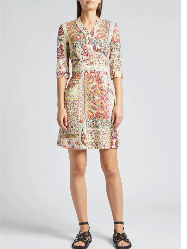 Etro Desert Dreams Patchwork-Print Jersey Mini Dress Sz 46 in red from Poshmark