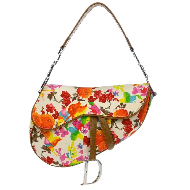 Dior Multicolor Floral Saddle Handbag in Multicolor Canvas from AMORE Vintage Tokyo