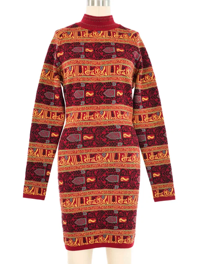 1990 Alaia Arabic Script Mock Neck Sweater Dress from Arcade Vintage