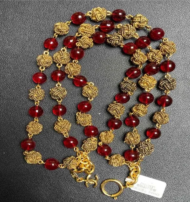 Chanel 1983 Three-Layer Red Glass Twisted Ball Necklace in Red from Luxury Promise, photo 1 of 1