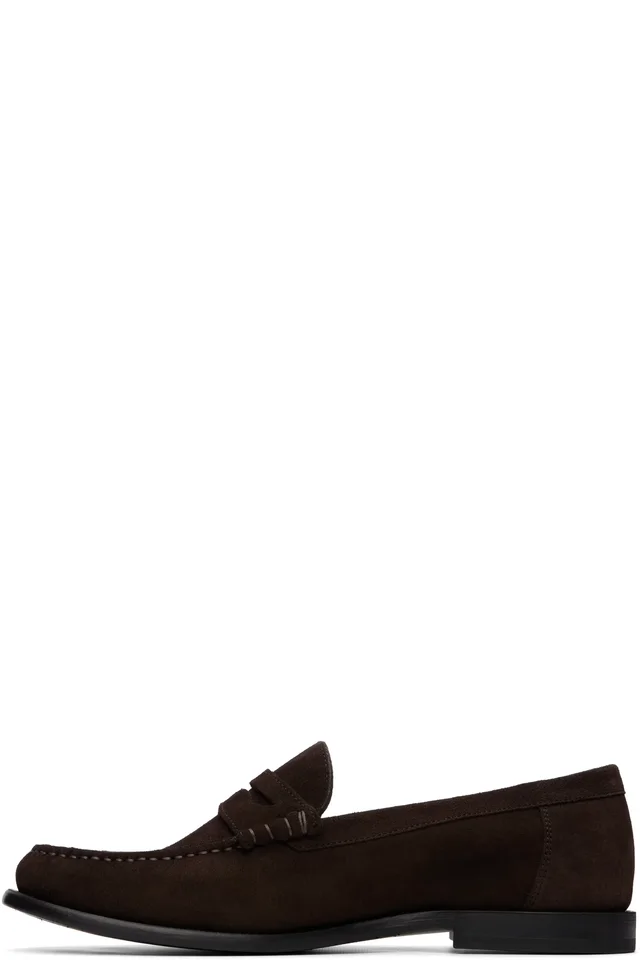 BOSS Brown Penny-Trim Suede Loaferts, photo 3 of 5 from SSENSE