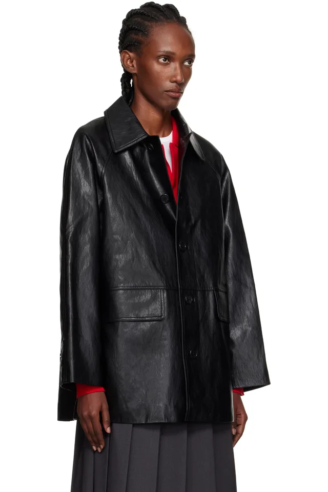 Dunst Black Lily Faux-Leather Half Jacket, photo 2 of 4 from SSENSE