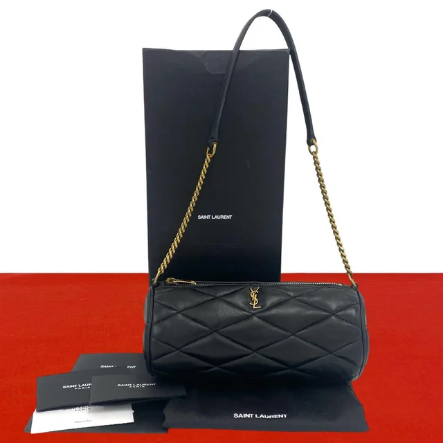 Sade Mini Tube YSL Logo Lambskin Shoulder Bag Black in Black Lambskin from The Reluxe