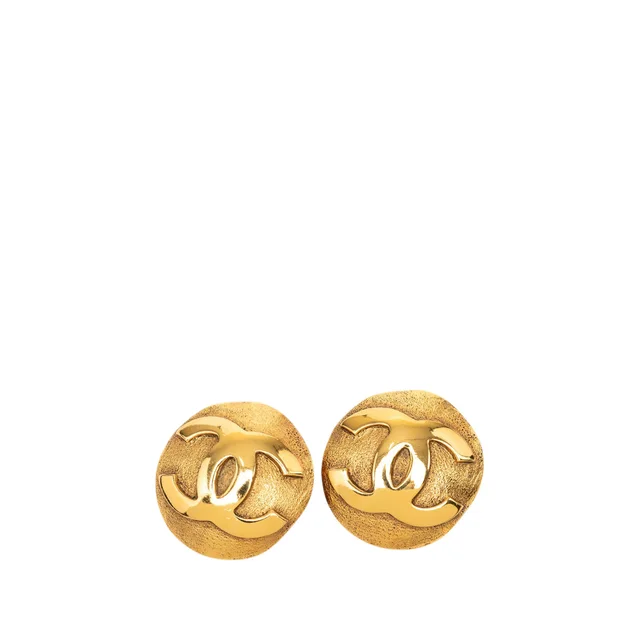 Gold Chanel CC Gold Plated Round Clip On Earrings in Gold from Designer Revival