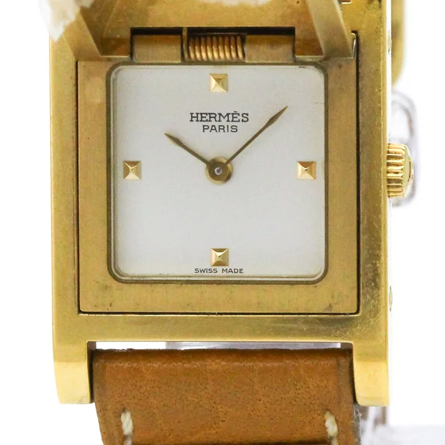 Hermès Médor Gold Plated Leather Quartz Ladies Watch ME1.201 in White Leather from Elady
