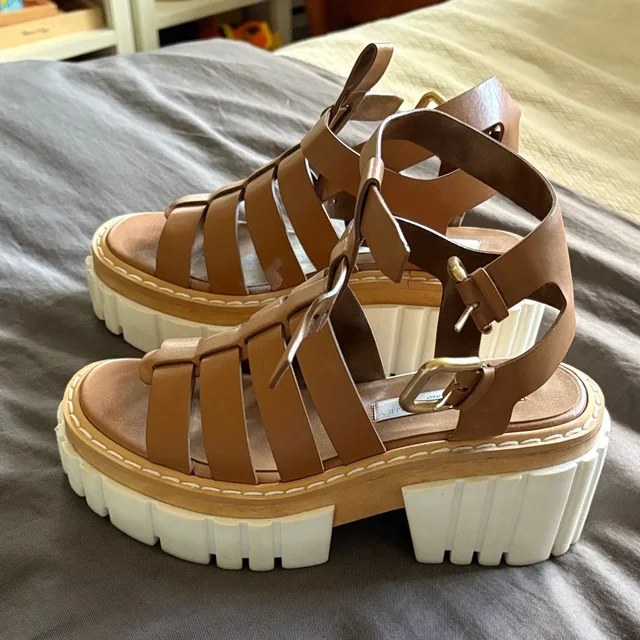 Stella McCartney Brown Leather Platform Fisherman Sandals in brown|white|red Leather from Poshmark