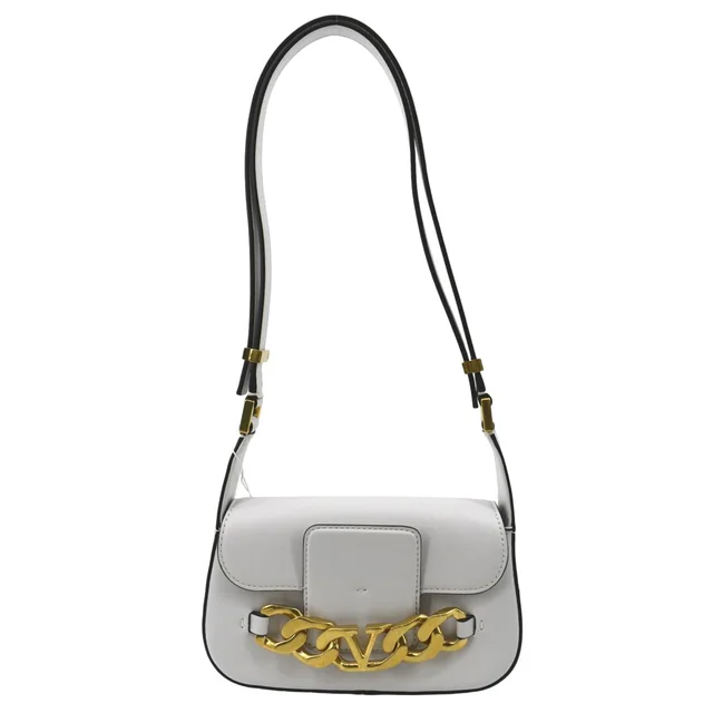 Valentino Garavani V Logo Chain Leather Shoulder Crossbody Bag Off White in White Leather from Dallas Designer Handbags