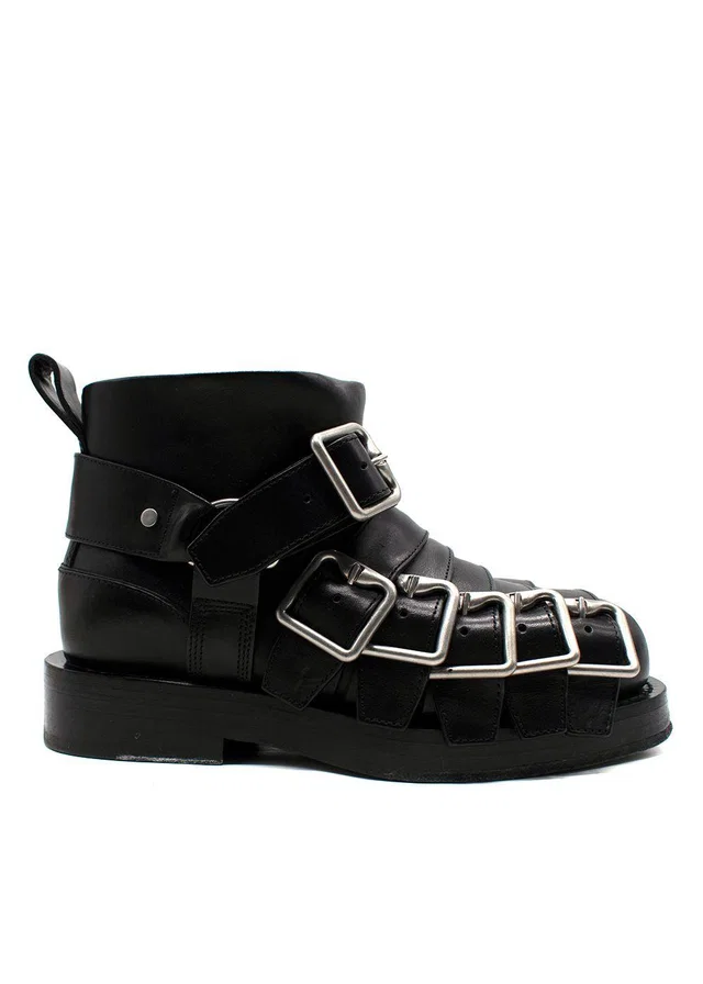 Burberry Black Multi-strap Leather Buckle Biker Boots in Black Leather from HEWI