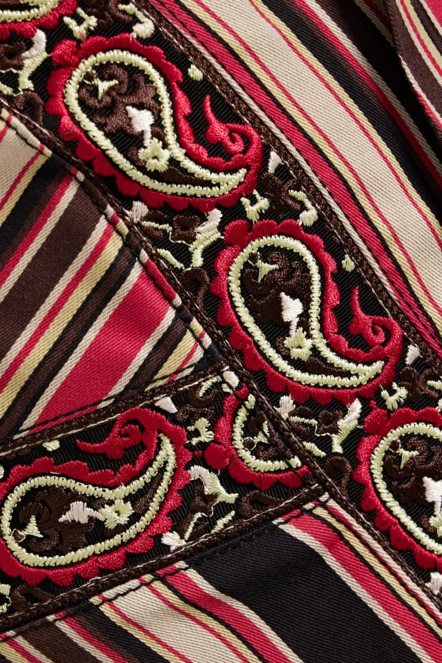 Etro Leather-Trimmed Striped Cotton and Silk-Blend Twill Slim-Leg Pants in Crimson, photo 4 of 4 from THE OUTNET