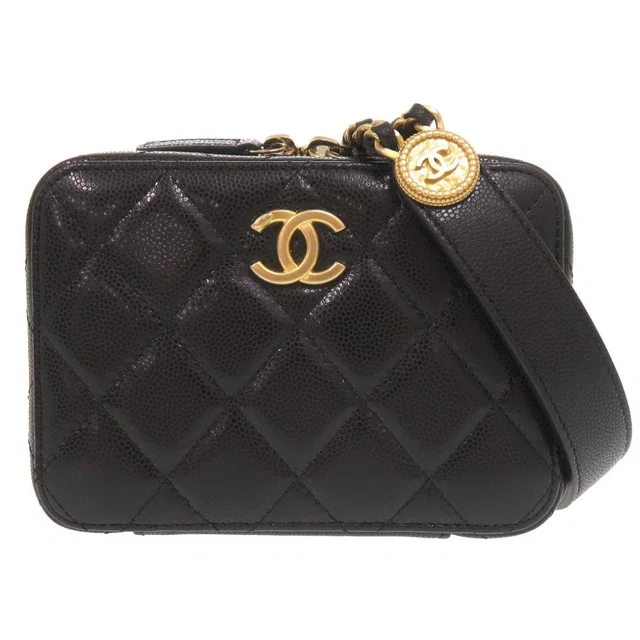 Chanel CC Logo Quilted Mini Camera Bag Caviar Leather Black Gold Chain in Black Caviar leather from The Reluxe