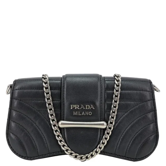 Prada Sidonie Mini Diagramme Quilted Leather Chain Crossbody Bag Black in Black Leather from Dallas Designer Handbags