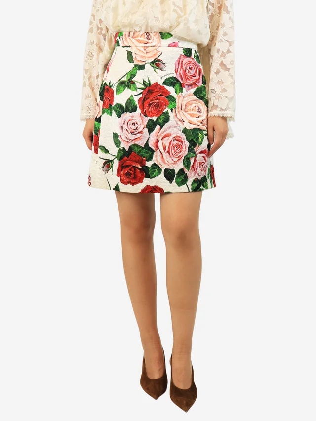 Dolce & Gabbana White rose A-line skirt - size UK 10 in White from Sign of the Times