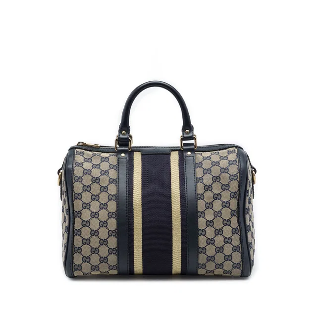 Beige Gucci Medium GG Canvas Web Joy Boston Bag Satchel in Beige Canvas from Designer Revival