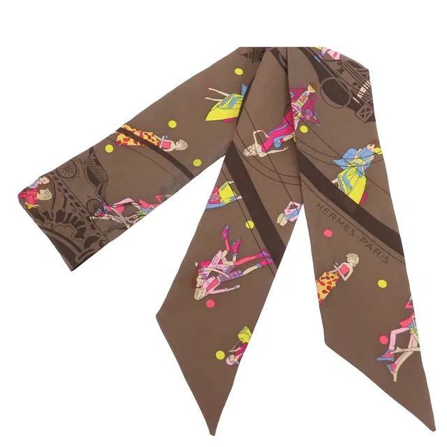 Hermès Twilly Brown Multicolor Silk Ex-Libris Parisienne Scarf in Brown Silk from The Reluxe