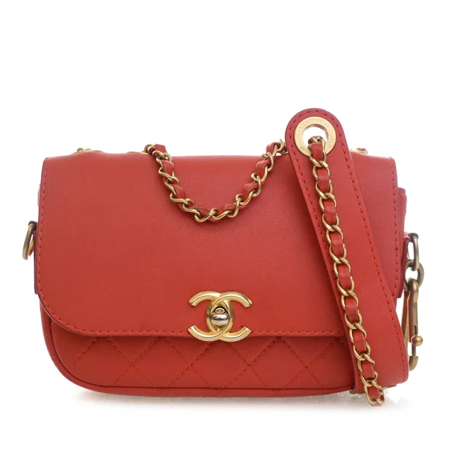 Red Chanel Quilted Calfskin Multi Pouching Flap and Coin Purse Crossbody Bag in Red Calfskin from Designer Revival