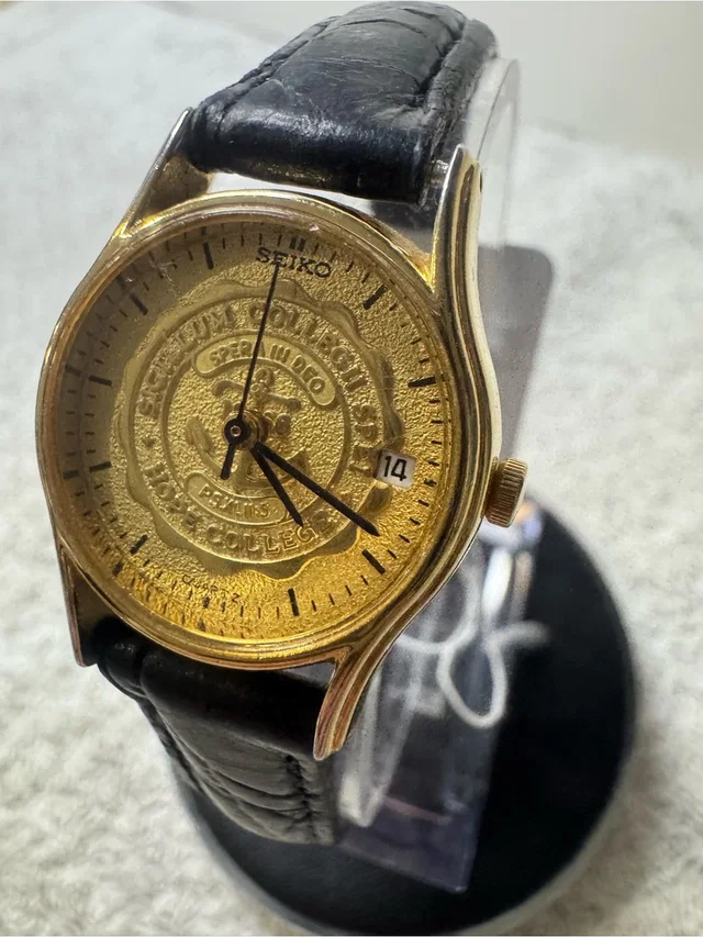 Seiko Gold Dial Black Leather Strap Watch in black|gold Leather from Poshmark
