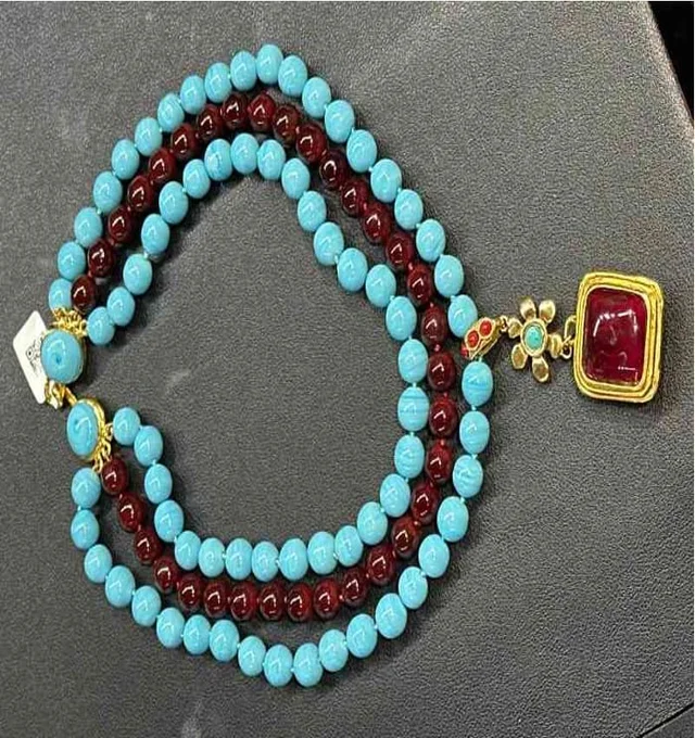Chanel 71-80 Square Pendant Red and Blue Glass Three-Layer Necklace in Red from Luxury Promise, photo 1 of 1