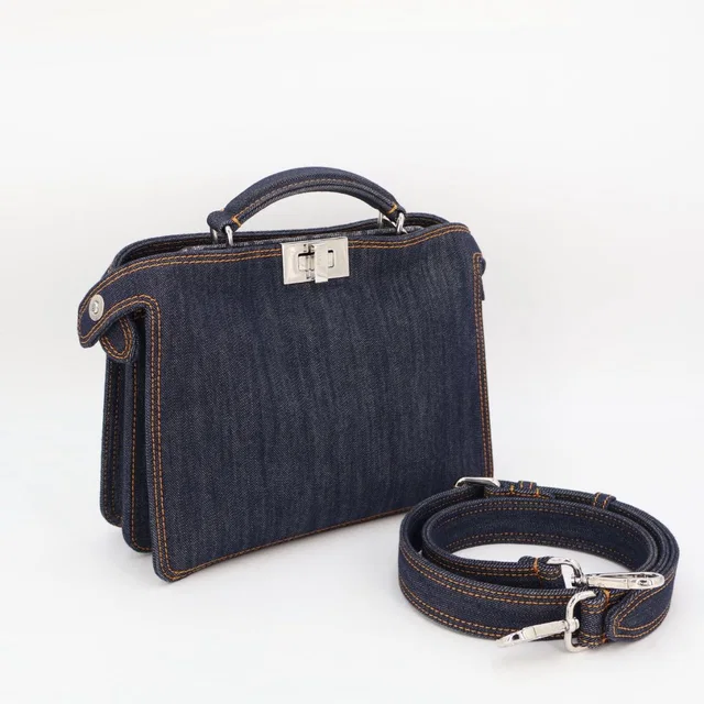 Fendi Peekaboo Icy Small Denim 2-Way Handbag Navy in Navy Denim from The Reluxe