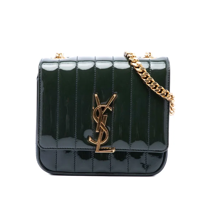 Green Saint Laurent Small Patent Monogram Vicky Chain Bag in Green Patent leather from Designer Revival