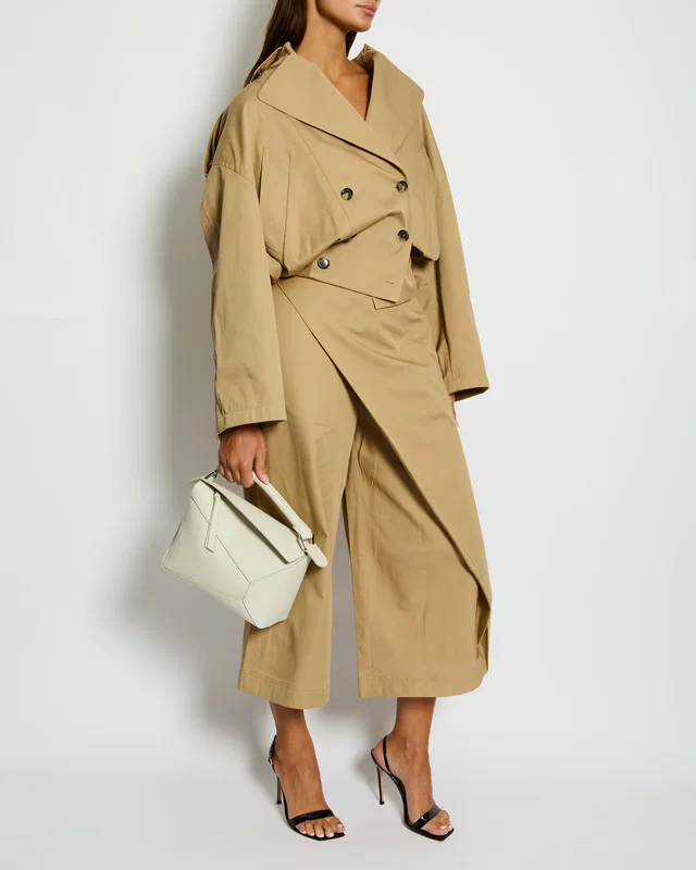 Loewe Beige Cropped Trench Jacket with Ribbed Hemline and Trouser Set Size FR 36 (UK 8) Trouser Size… in Beige from Sellier