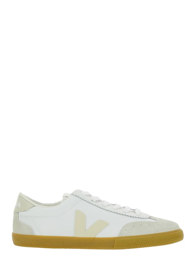 VEJA Sneaker 'Volley' Low Top with Logo Patch on the Side and Logo Lettering on the Back in White Fabric Unisex in White 100% Canvas, photo 2 of 8 from Gaudenzi Boutique