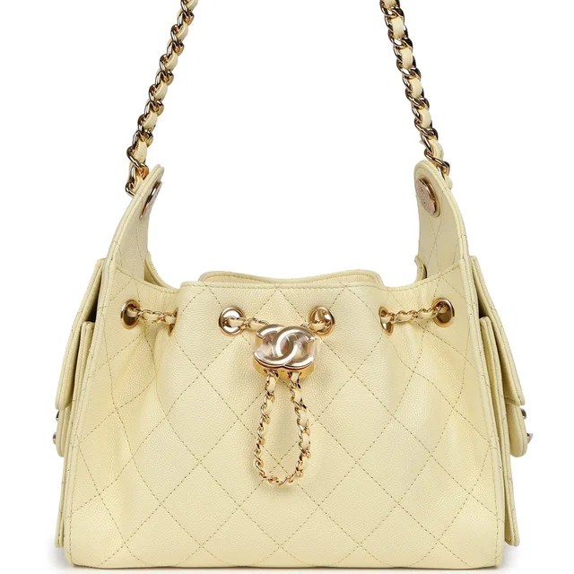 Chanel Mini 25 Hobo Bag Light Yellow Caviar Gold Hardware in Yellow Caviar leather from Madison Avenue Couture