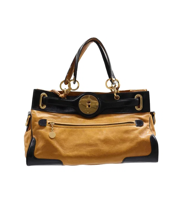 Balenciaga Lune Black & Mustard Leather Handbag in Black Leather from Luxury Promise
