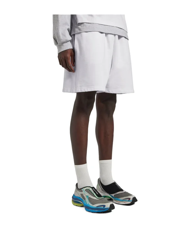 Men's Balenciaga Back Relaxed Fit Shorts in White/apple Green, photo 4 of 4 from SENSER