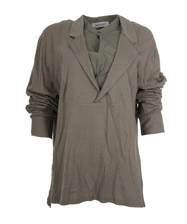 Saint Laurent Green V Neck Top Cashmere/Cotton size XXL in Green Cashmere from Luxury Promise