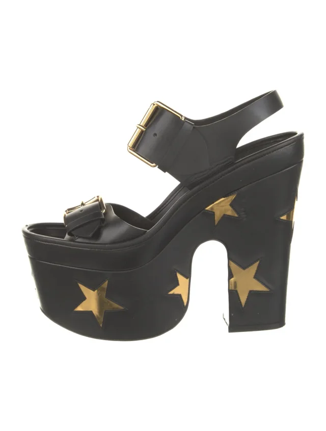 Stella McCartney Leather Graphic Print Sandals in black Leather from The RealReal