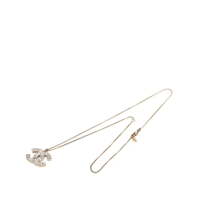 Gold Chanel CC Brass and Strass Pendant Necklace in Gold from Designer Revival