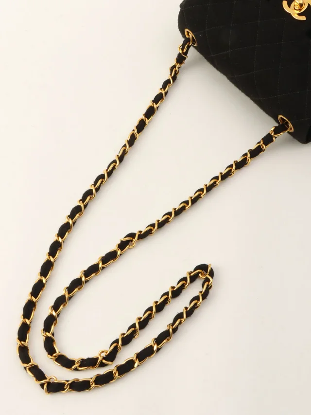Chanel 1997-ish Cotton Classic Flap Chain Bag Mini Black in Black from VINTAGE QOO TOKYO, photo 13 of 13