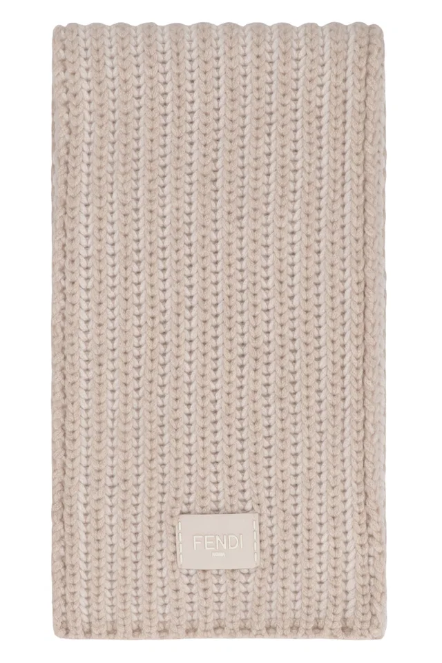 Fendi Virgin Wool And Cashmere Scarf — Beige Scarfs in Beige Cashmere from HEWI