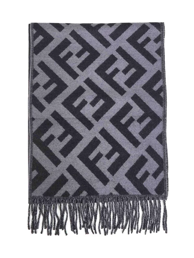 Fendi Ff Jacquard Cashmere Scarf — Gray Scarfs in Grey Cashmere from HEWI