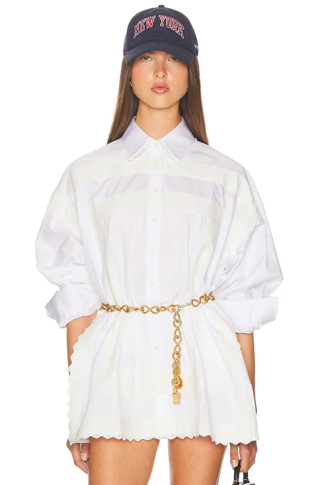 Helsa The Summer Overshirt With Vintage Swiss Embroidery in White from FWRD, photo 1 of 1