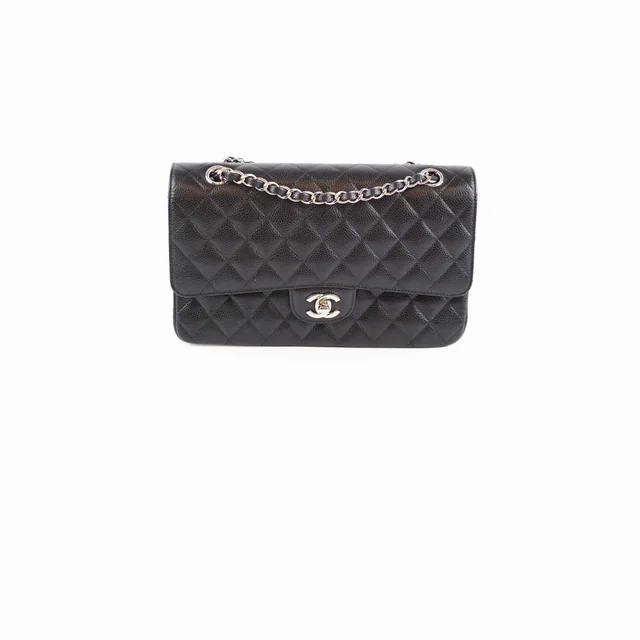 Chanel Caviar Double Classic Flap Black Microchipped in Black Caviar leather from The Purse Affair