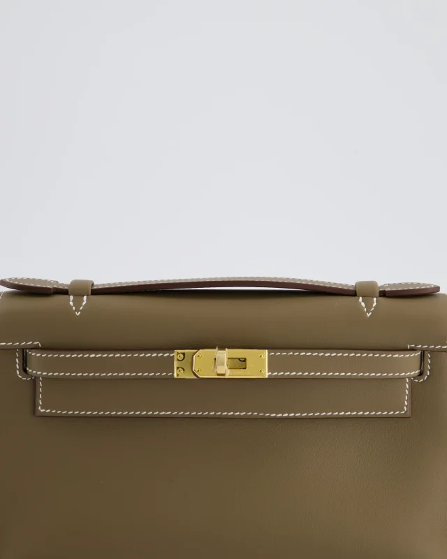 Hermès Kelly Pochette Bag in Taupe Swift leather from Sellier, photo 14 of 19
